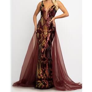 Jonathan Kayne 2238 Formal Prom Pageant Dress Sheer Overlay Size 6